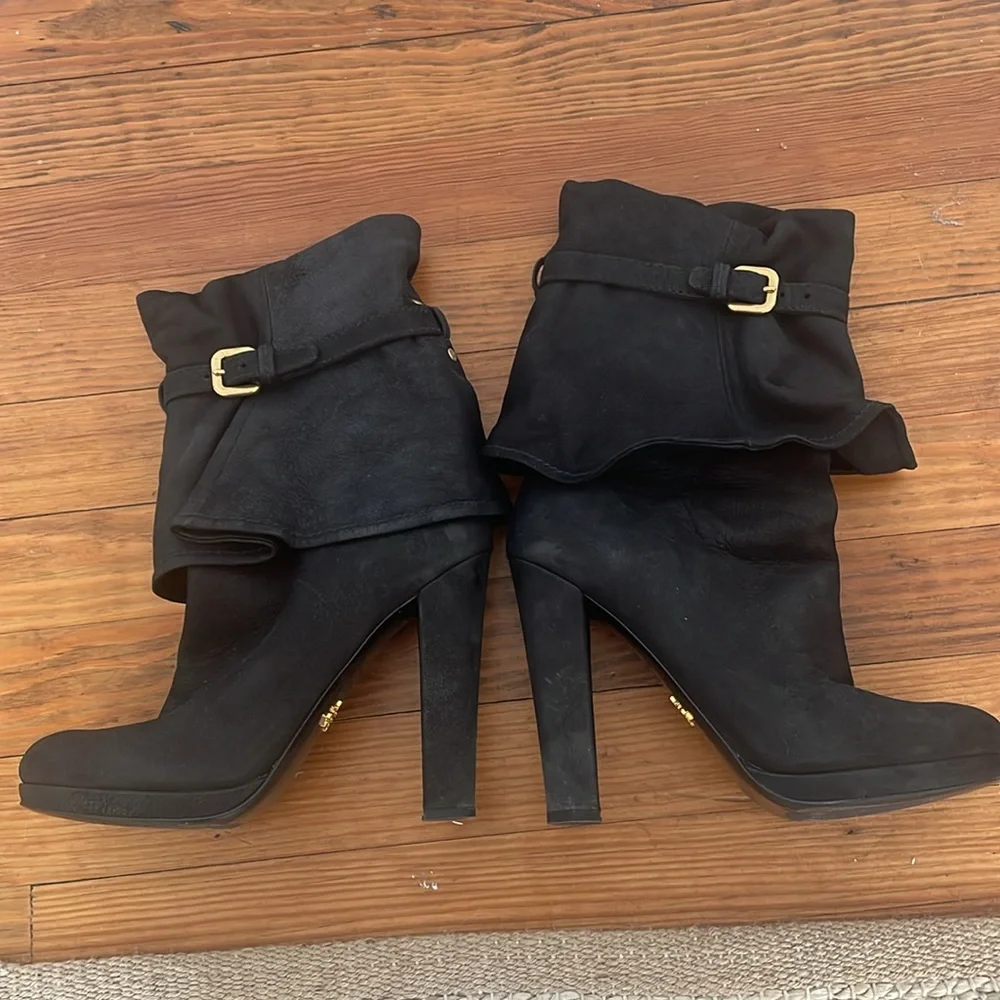 PRADA AUTHENTIC BLACK SUEDE BOOTS, Size 38.5, Like New - Picture 4 of 13